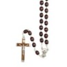 Chapelet grains en bois guilloches, Ø 7 mm, chaine couleur argentée, longueur au cœur 33 cm, croix avec Christ..