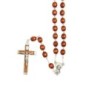 Chapelet grains en bois guilloches, Ø 7 mm, chaine couleur argentée, longueur au cœur 33 cm, croix avec Christ..