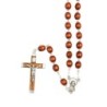 Chapelet grains en bois guilloches, Ø 7 mm, chaine couleur argentée, longueur au cœur 33 cm, croix avec Christ..