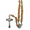 Chapelet St Benoît sur corde, grains bois d’olivier Ø8 mm, cœur 24 cm, croix St Benoît, fermoir..