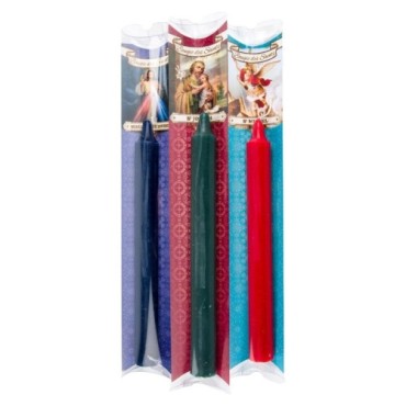 Bougie des saints en couleur + priere et pochette.