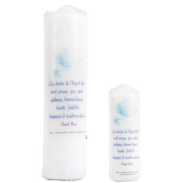 Bougie de confirmation les fruits de l Esprit Saint blanche. Plusieurs tailles..
