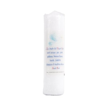 Bougie de confirmation les fruits de l Esprit Saint blanche. Plusieurs tailles..