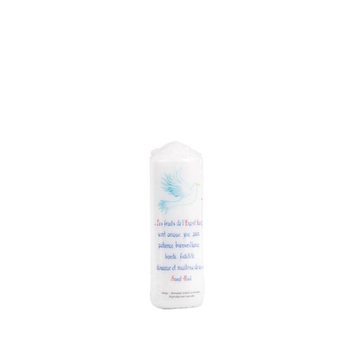 Bougie de confirmation les fruits de l Esprit Saint blanche. Plusieurs tailles..