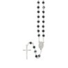 Chapelet grains tachetés 7 mm, chaîne argentée, croix avec Christ, longueur au cœur 34 cm. Plusieurs douleurs..
