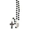 Chapelet grains en bois, Ø 7 mm, chaine couleur argentee avec fermoir, longueur au cœur 28 cm, croix avec Christ..