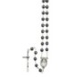 Chapelet grains en hematite, Ø 7 mm, chaine couleur argentee, longueur au cœur 30 cm, croix avec Christ.