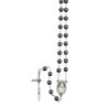 Chapelet grains en hématite 7 mm, chaîne argentée, croix avec Christ, 30 cm au cœur..