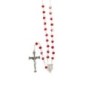 Chapelet en grains semi-cristal Ø 4 mm, coupelles argentées, monté sur chaîne avec croix Christ. Livré avec boîte.