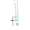 Chapelet grains semi-cristal avec coupelles argentee , Ø 4 mm sur chaine et croix avec Christ+boite..