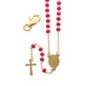 Chapelet dore en acier inoxydable, grains en verre 4 mm, coeur Guadeloupe avec fermoir avec croix. Plusieurs couleurs..