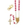 Chapelet dore en acier inoxydable, grains en verre 4 mm, coeur Guadeloupe avec fermoir avec croix. Plusieurs couleurs..