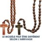 Chapelet sur corde, grains ovales en bois marron clair 10 mm, croix avec Christ imprimé, 30 cm au cœur..