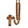 Chapelet sur corde avec fermoir grains en bois marron Ø 7 mm, longueur au cœur 23 cm, croix imprimé PAX..