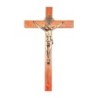 Crucifix bois marron vernis avec Christ métal bronze..