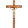 Crucifix bois marron vernis avec Christ métal bronze..