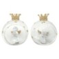 Ange en résine avec ailes dorées dans boule de verre décorée avec couronne. Ø 8 cm. Lot de 2 boules assorties.
