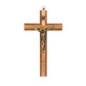 Crucifix en bois marron avec croix en bois d'olivier en relief et Christ métal bronze..