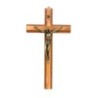 Crucifix en bois marron avec croix en bois d'olivier en relief et Christ métal bronze..
