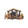 Creche en resine peinte a la main de 11 personnages H. 5.3 cm + cabane H. 8.5 cm..