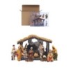 Creche en resine peinte a la main de 11 personnages H. 5.3 cm + cabane H. 8.5 cm..