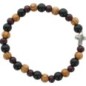 Bracelet dizainier sur élastique, grains en bois multicolores Ø 8 mm croix métal..