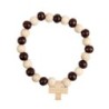 Bracelet sur élastique en bois grains guillochés clairs et foncés Ø 9 mm, avec croix en bois..