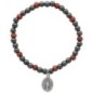 Bracelet dizainier sur élastique pour enfant grains en hématite et bois avec médaille de la V. Miraculeuse..