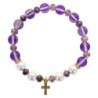 Bracelet sur élastique en pierre de lune synthétique Ø 8 mm & coquille naturelle avec croix acier inoxydable. LOT 5 ASSORTIS.