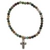 Bracelet sur elastique en pierre naturelle ou synthetique Ø 4 mm avec croix. Plusieurs modeles..
