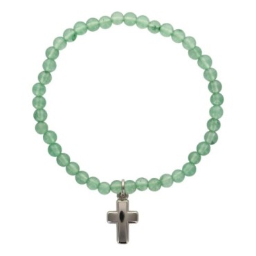 Bracelet sur elastique en pierre naturelle ou synthetique Ø 4 mm avec croix. Plusieurs modeles..