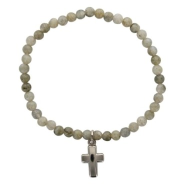 Bracelet sur elastique en pierre naturelle ou synthetique Ø 4 mm avec croix. Plusieurs modeles..