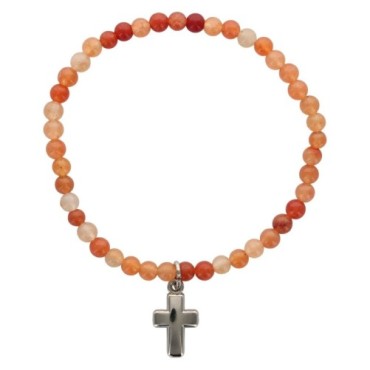 Bracelet sur elastique en pierre naturelle ou synthetique Ø 4 mm avec croix. Plusieurs modeles..