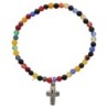 Bracelet sur elastique en pierre naturelle ou synthetique Ø 4 mm avec croix. Plusieurs modeles..