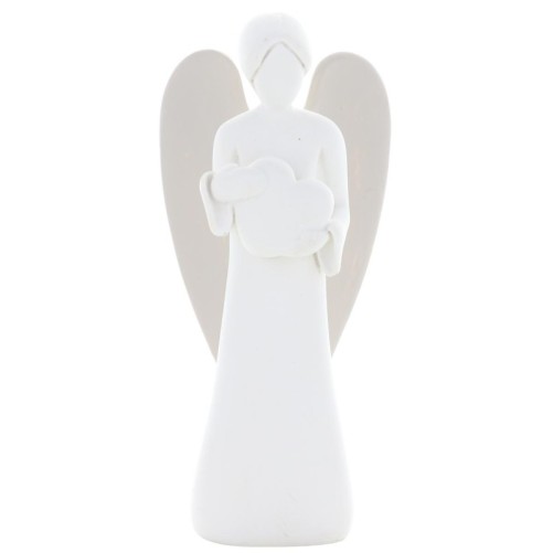 Ange blanc en résine avec décor cœur, livre en boite individuelle. Existe en 2 tailles..