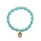 Bracelet sur elastique couleur doree grains imitation nacre Ø 7 mm, medaille Vierge Miraculeuse.