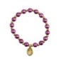 Bracelet sur elastique couleur doree grains imitation nacre Ø 7 mm, medaille Vierge Miraculeuse.