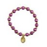 Bracelet sur elastique couleur doree grains imitation nacre Ø 7 mm, medaille Vierge Miraculeuse.