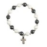 Bracelet sur élastique en hématite avec grains nacrés Ø 8 mm, avec croix..