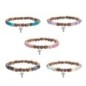 Bracelet sur elastique grains bois de wenge et pierres naturelles Ø 7 mm. LOT DE 5 ASSORTIS