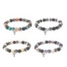 Bracelet sur elastique grains en pierre de lave, hematite et pierre naturelle Ø 8 mm. LOT DE 4 ASSORTIS.