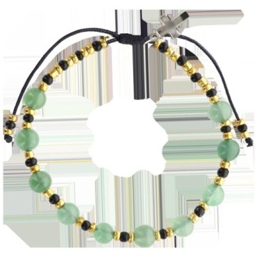 Bracelet dizainier sur corde réglable, grains en pierre Ø 6 mm, avec croix en métal. Existe en différentes pierres.
