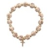 Bracelet sur elastique grains en bois Ø 8 mm et en hematite plaquage couleur doree avec croix couleur doree..