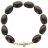 Bracelet dizainier sur élastique grains bois Ø 10 mm avec croix.