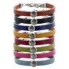 Bracelet en cuir de 5 mm avec coquille de saint Jacques et fermoir, en métal de couleur argentée. LOT DE 8 ASSORTIS.