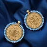 Médaille de Saint Benoit en acier inoxydable doré supérieur avec grains en verre de différentes couleurs, Ø 3 cm.