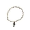 Bracelet sur élastique grains forme fleur en métal Ø 8 mm, avec croix..