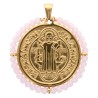Médaille de Saint Benoit en acier inoxydable doré supérieur avec grains en verre de différentes couleurs, Ø 3 cm.