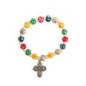 Bracelet sur élastique pour enfant, grains bois couleur assortie Ø 6.5 mm + croix métal.