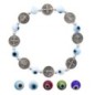 Bracelet sur elastique avec medaille de Saint Benoit en metal et grains en verre. VENDU PAR LOT DE 5 ASSORTIS.